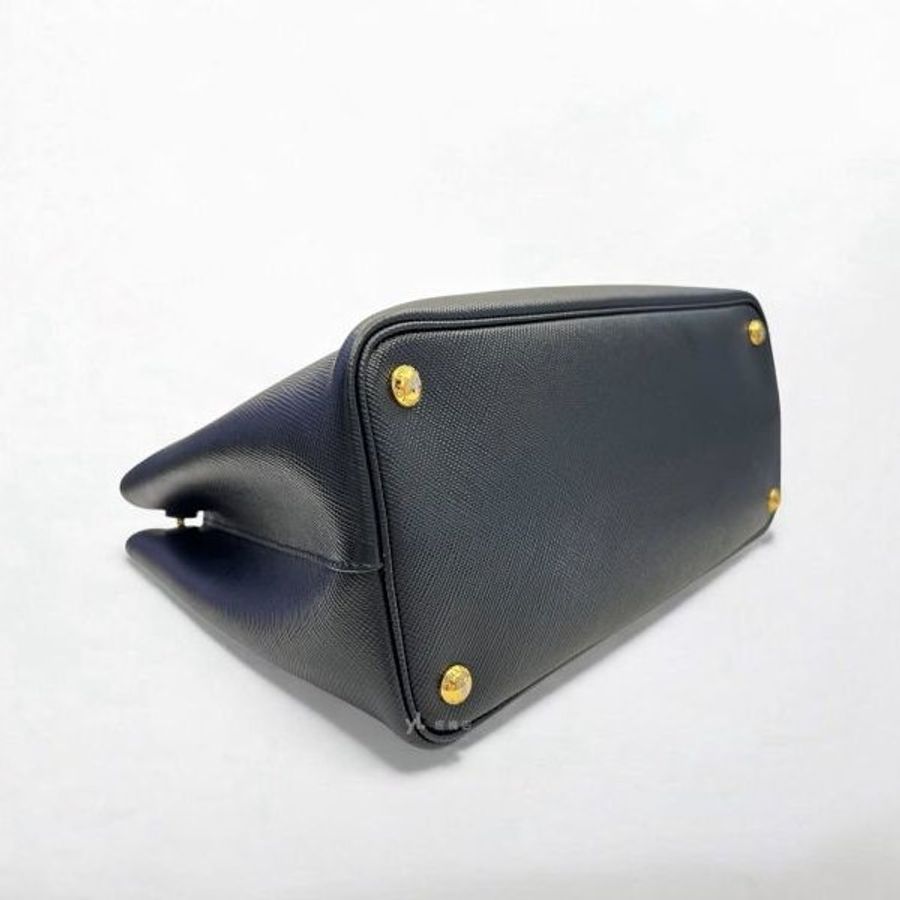 S5164-Prada Saffiano黑牛皮雙層內裡紅色中號托特包-5