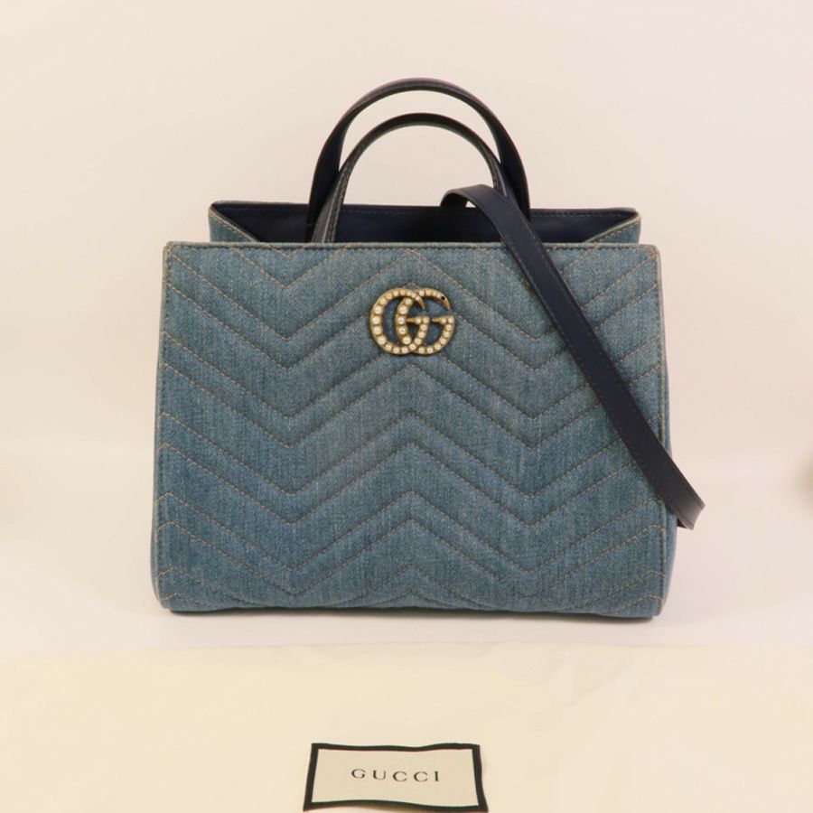GUCCI Denim GG Marmont Matelasse手挽肩背兩用袋-11