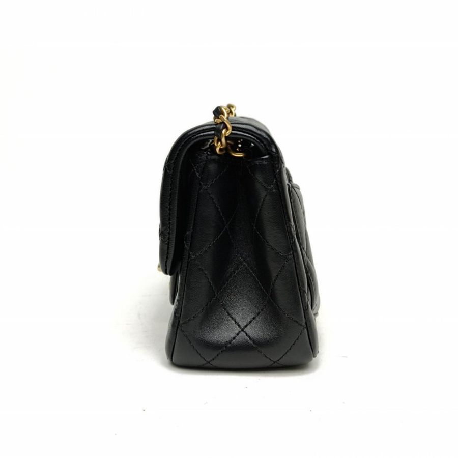 CHANEL CF口蓋包方胖子17黑色羊皮晶片金扣肩背包-1