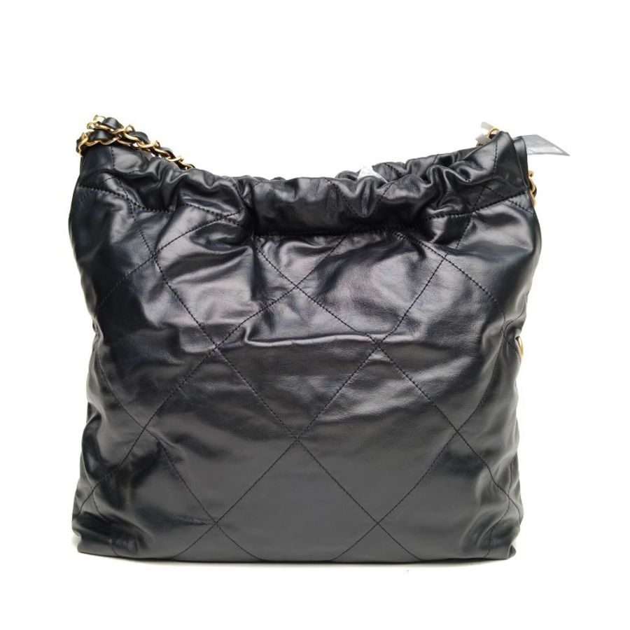 CHANEL 22BagTote托特包小號30黑色牛皮晶片白扣肩背包-2