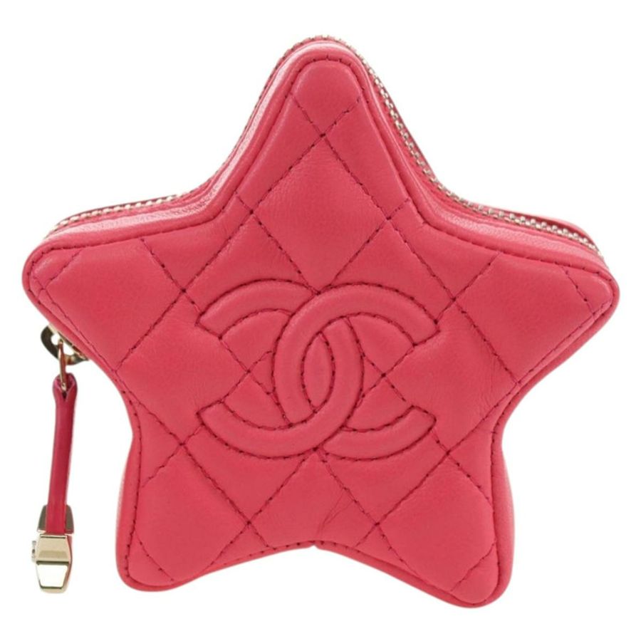【日本直送】香奈兒 (CHANEL) 絎縫星形包飾 羊皮 粉紅色 金 CC 正品 YKZ1175SAM-12