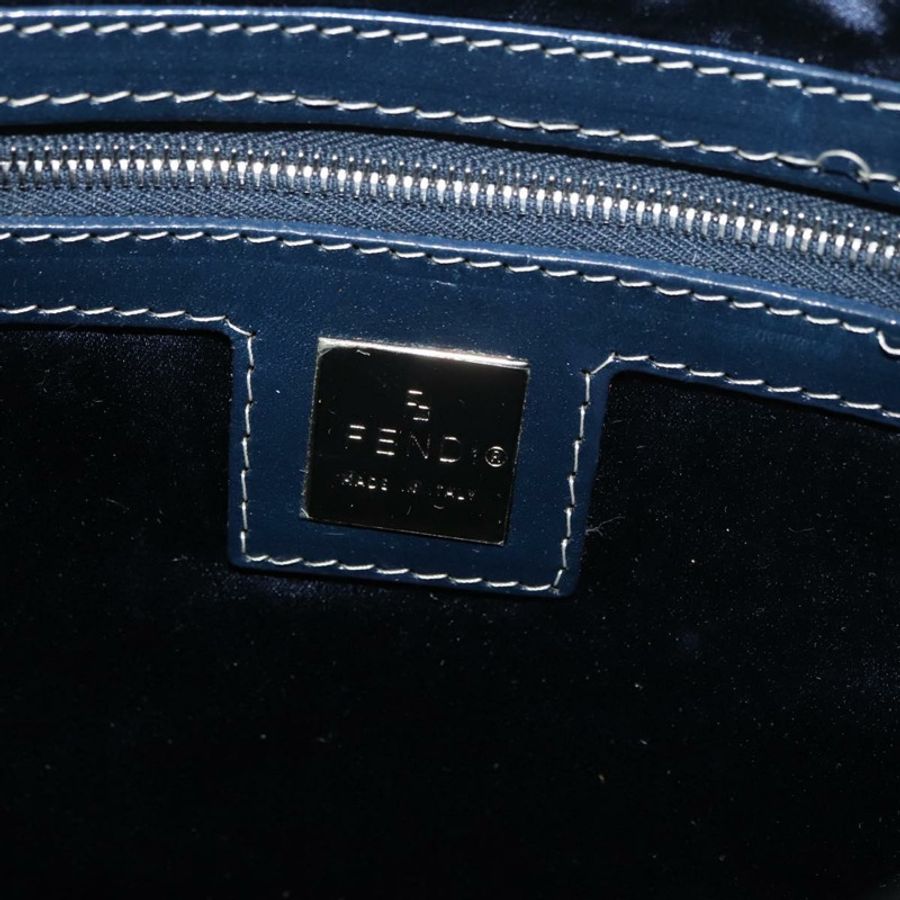 【日本直送】FENDI Zucchino 帆布 Mamma Baguette 單肩包 海軍藍 銀色 正品 176566V-21