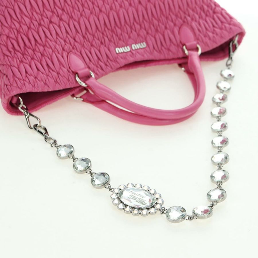 【日本直送】Miu Miu Matelasse 水晶手提包 皮革 兩用 粉紅色銀色 RN0896 正品 am11397M-7