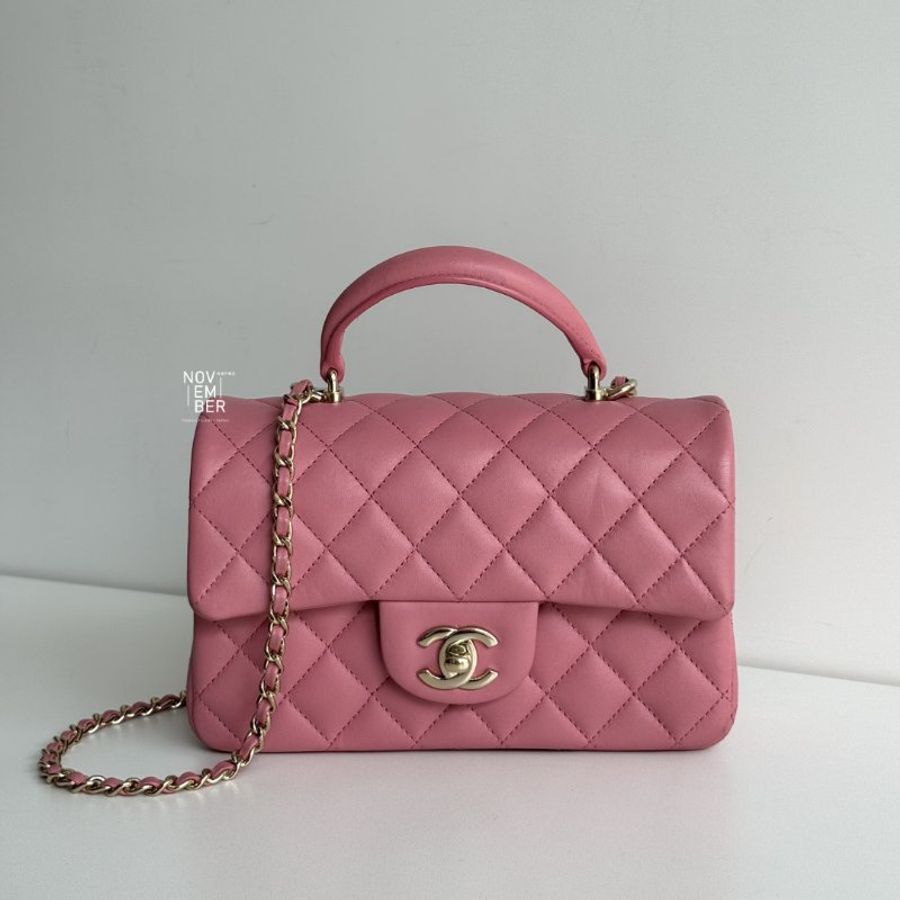 95新🩷 Chanel 香奈兒 mini CF handle 粉色金釦-0