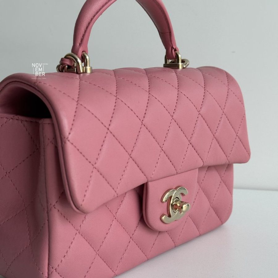 95新🩷 Chanel 香奈兒 mini CF handle 粉色金釦-2