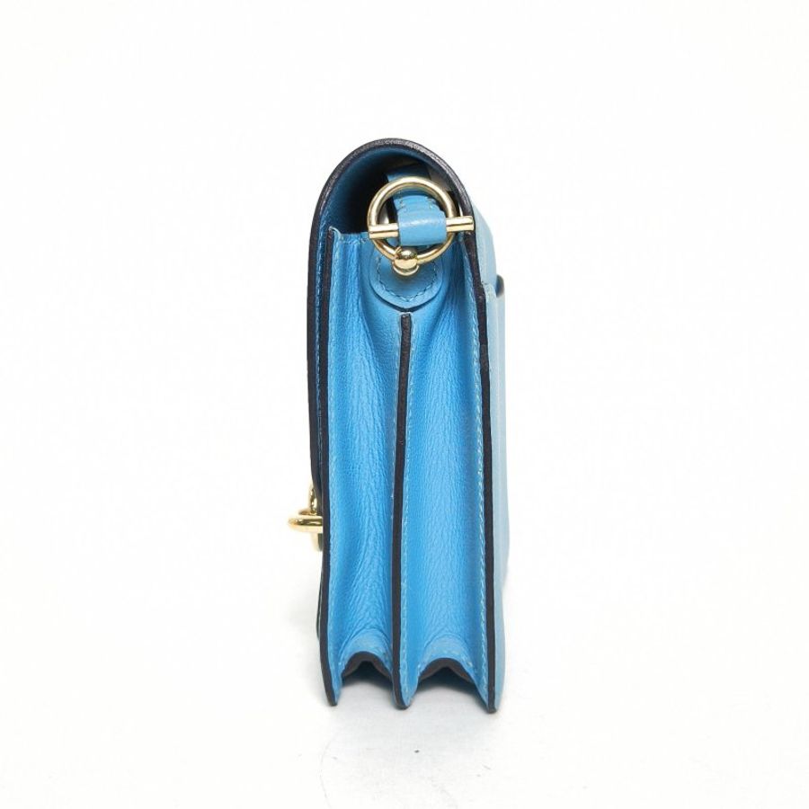 HERMES Roulis豬鼻子19P3北方藍EC皮D刻金扣肩背包-3