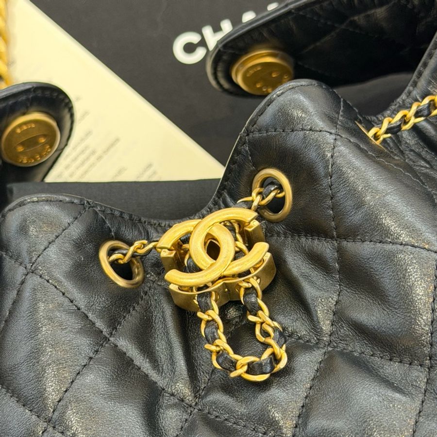 CHANEL 25BAG黑色金釦 小款 晶片-5