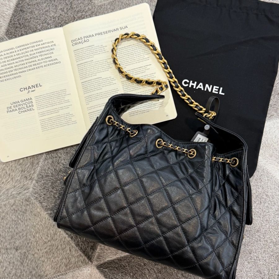 CHANEL 25BAG黑色金釦 小款 晶片-6