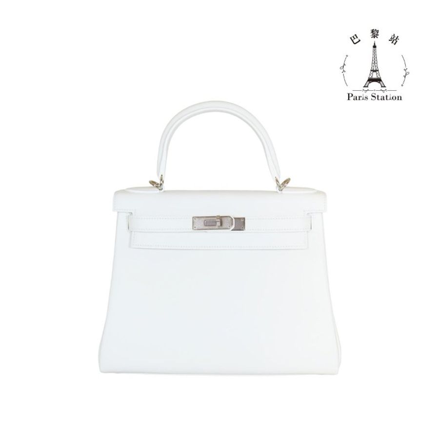 【巴黎站二手名牌專賣店】*現貨*HERMES 愛馬仕 真品*U刻奶昔白銀扣KELLY28 手提包 肩背包-0