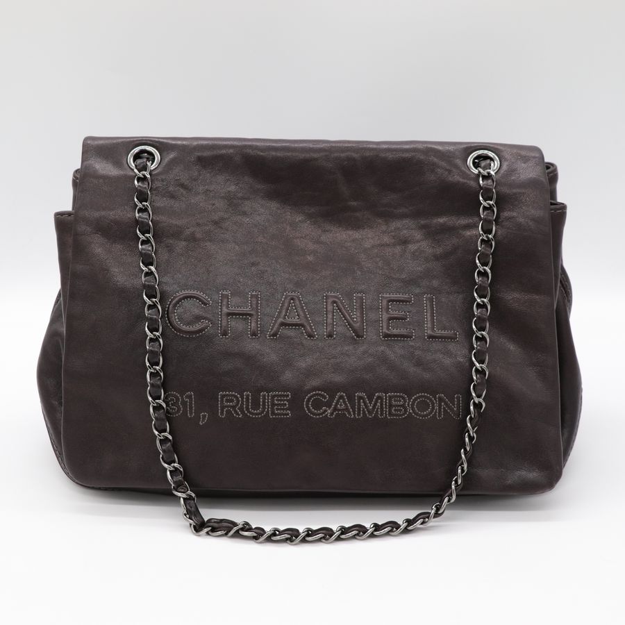 Chanel 香奈兒 咖黑色 牛皮 鏈條 單肩包-1