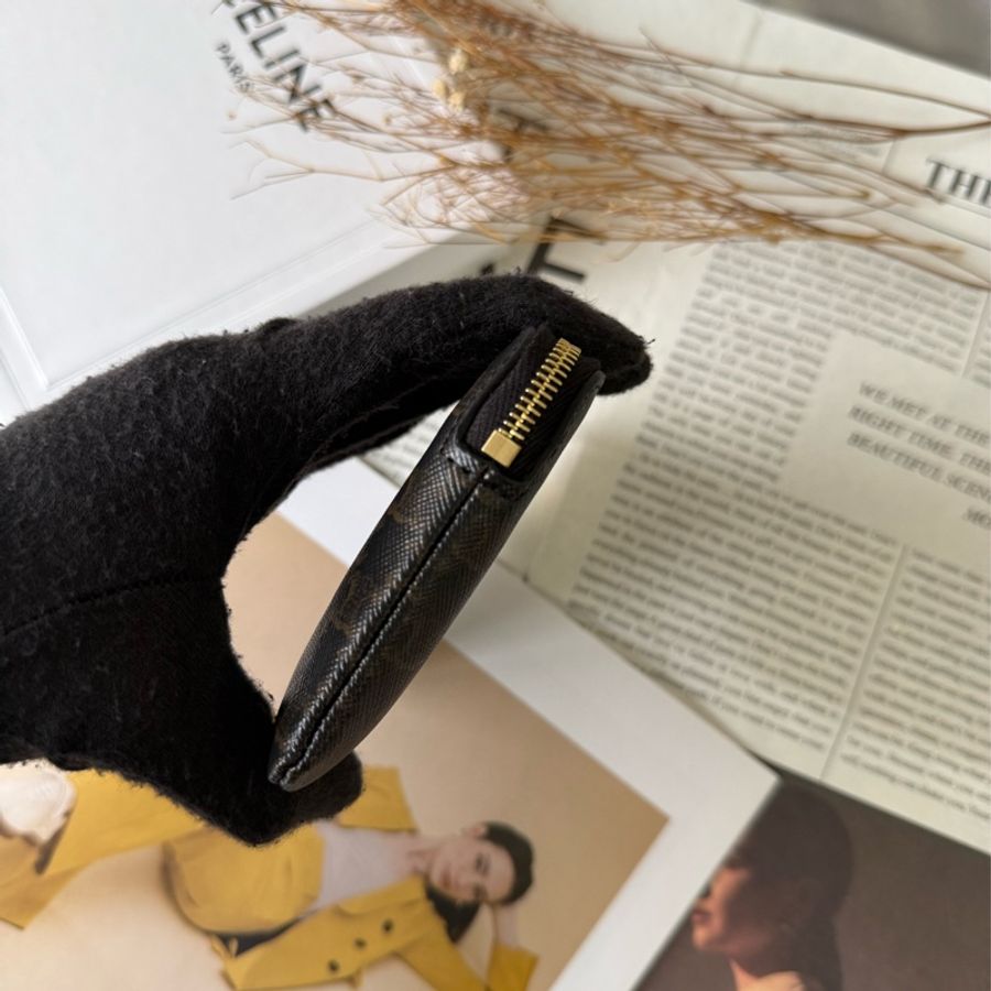 滿版凱旋標誌帆布附釦環拉鍊卡夾/零錢包(黝黑色)-4