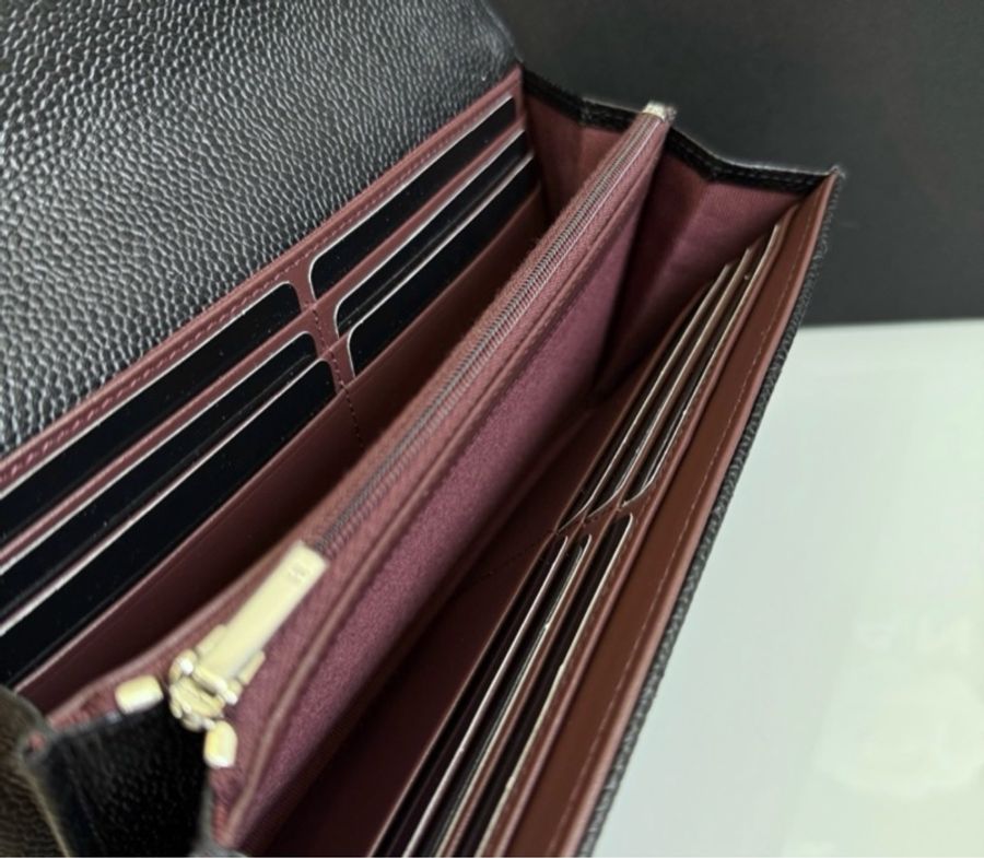 全新香奈兒荔枝皮銀扣長夾-6