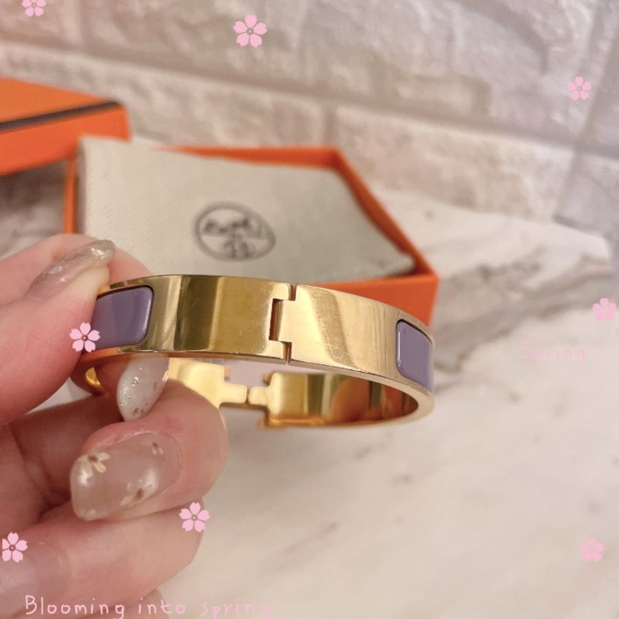激甜近新熱銷款丁香紫/金配色✨愛馬仕 Hermès Clic H琺瑯手環-16