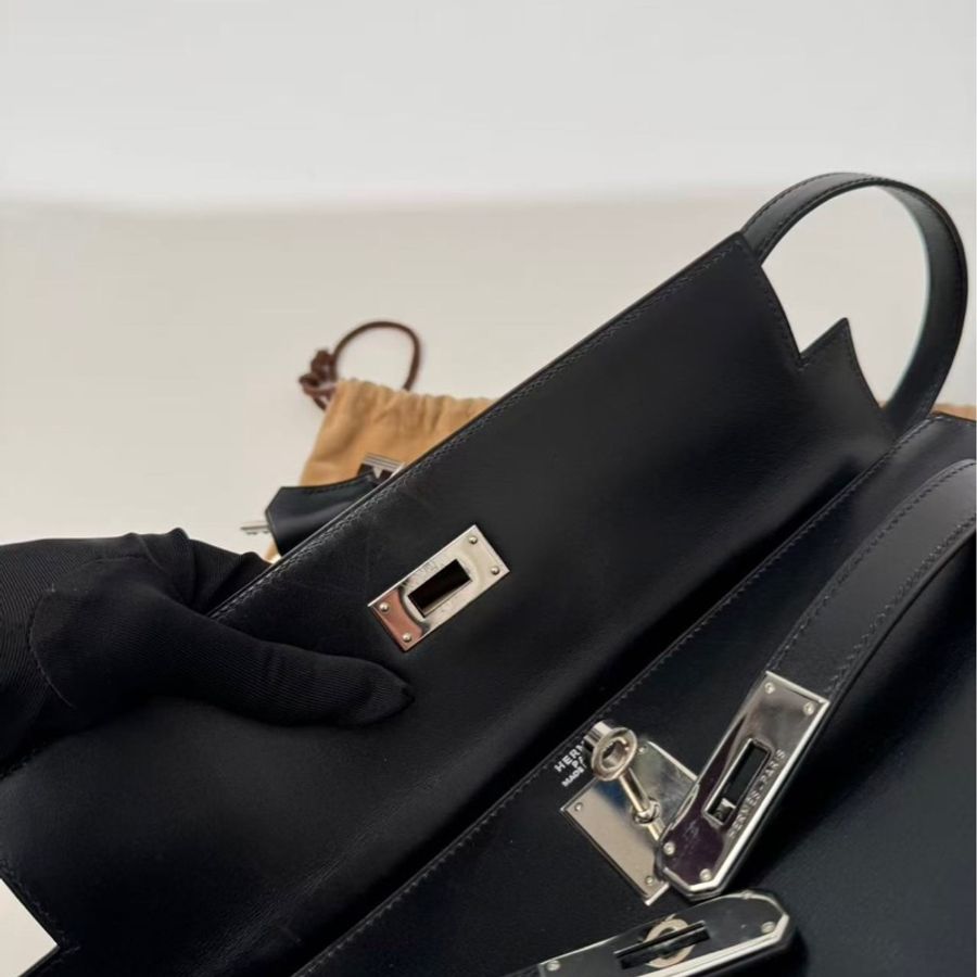 ✨【Hermès Kelly 32 外縫 BOX 黑銀|框B刻經典老件】✨-16