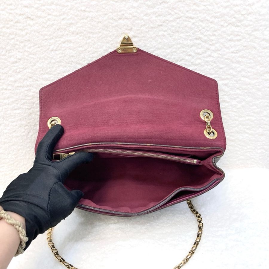 LV 路易威登原花拼紫紅牛皮S LOCK信封鏈條包撞色設計 M41200-7