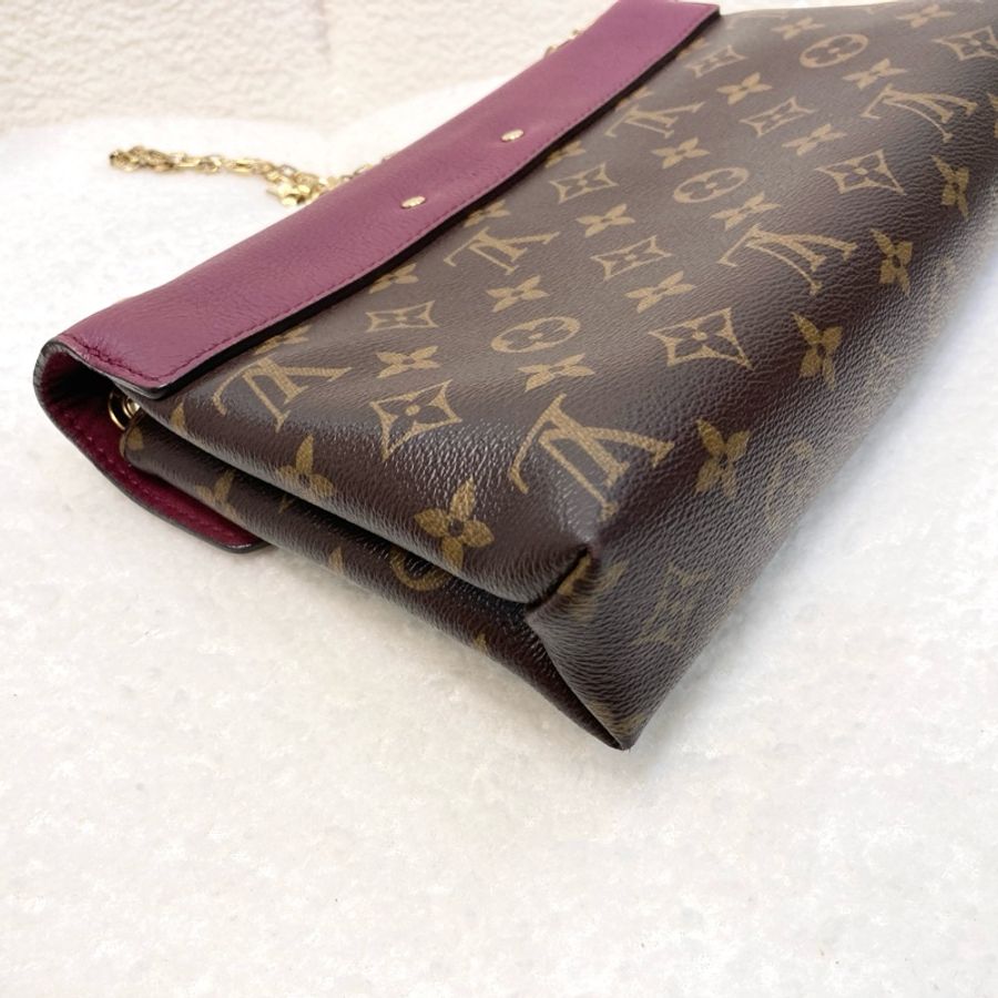 LV 路易威登原花拼紫紅牛皮S LOCK信封鏈條包撞色設計 M41200-13