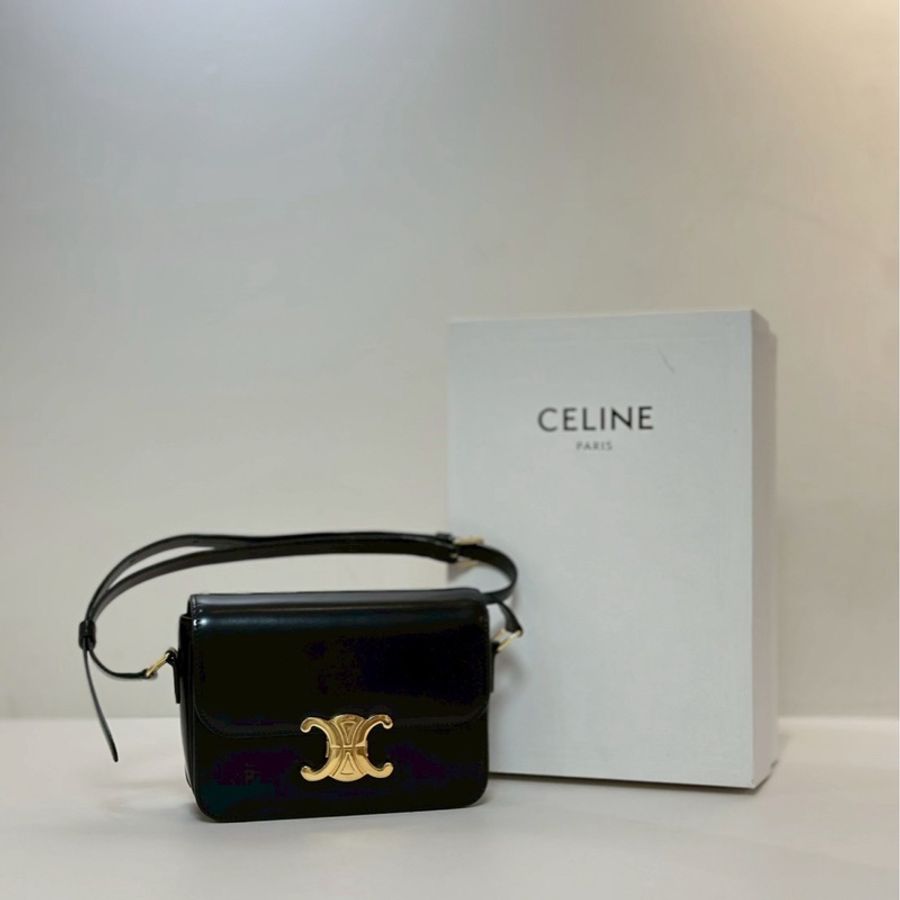 Celine|凱旋門方包 黑金-0