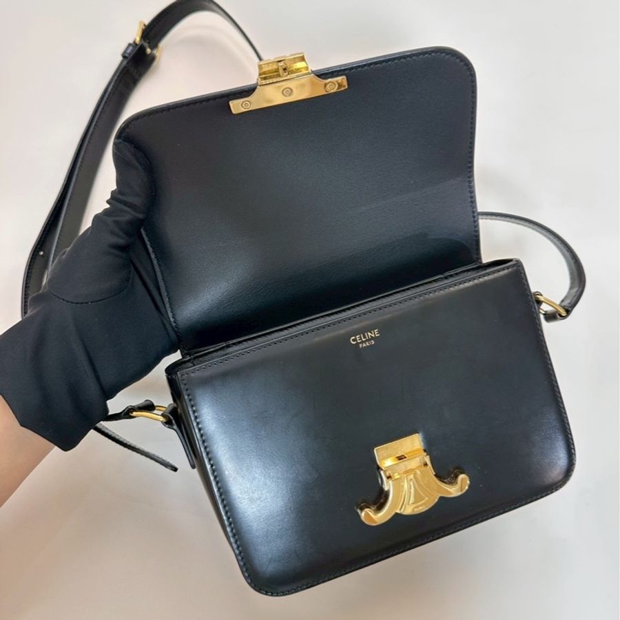 Celine|凱旋門方包 黑金-3