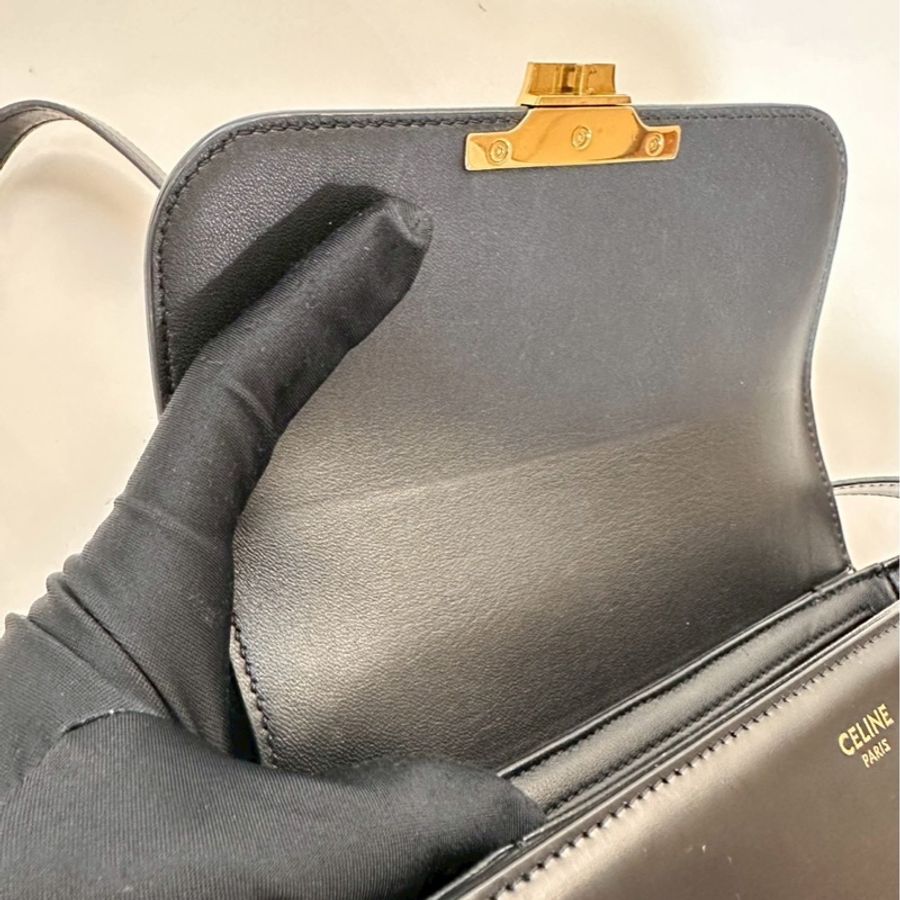 Celine|凱旋門方包 黑金-4