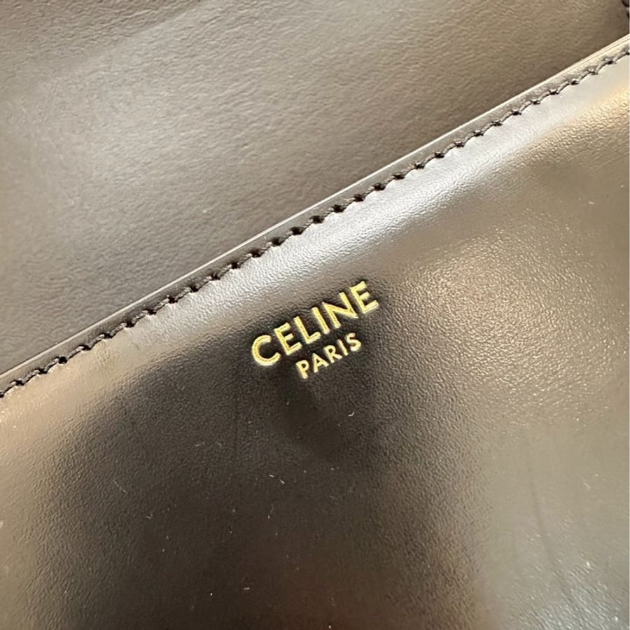 Celine|凱旋門方包 黑金-7