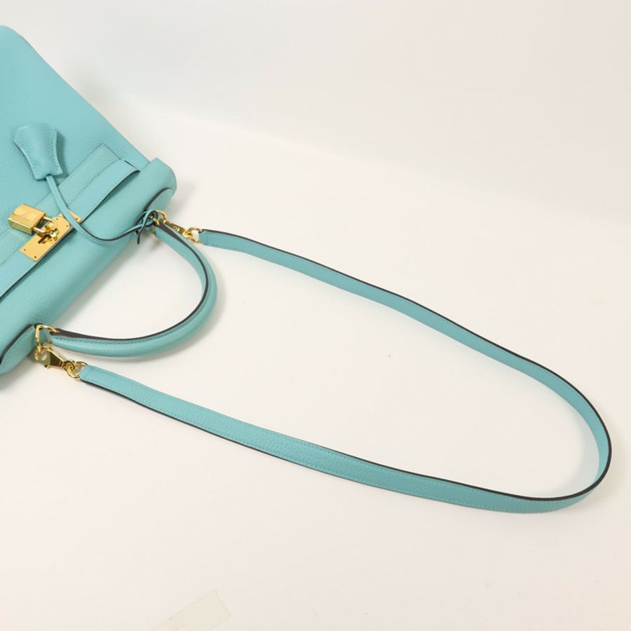 HERMES Togo皮革Kelly 28手挽肩背兩用袋Bleu Atoll-7