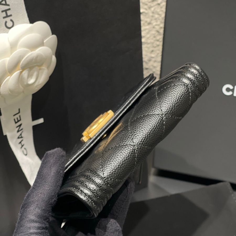 Chanel香奈兒leboy黑金牛皮荔枝紋卡包錢包,25開身份卡,尺寸11.5*7cm-5