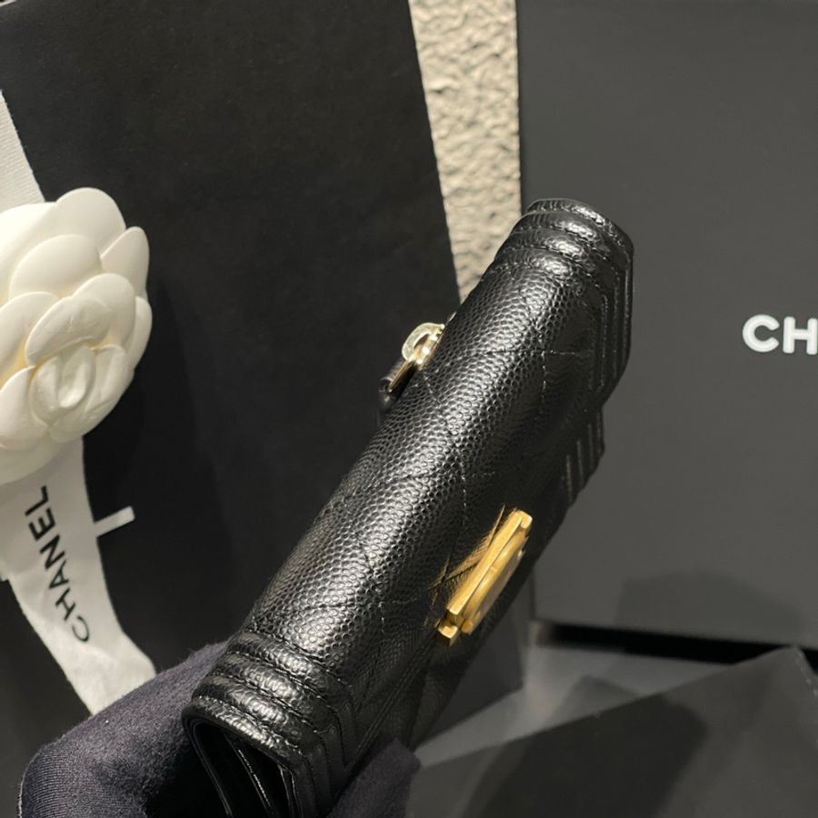 Chanel香奈兒leboy黑金牛皮荔枝紋卡包錢包,25開身份卡,尺寸11.5*7cm-6
