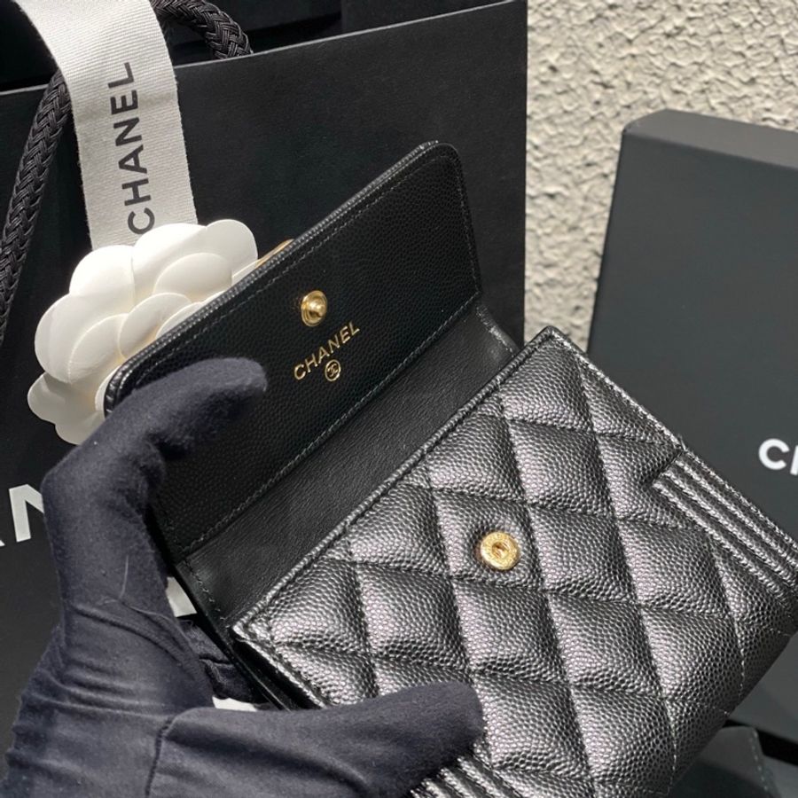 Chanel香奈兒leboy黑金牛皮荔枝紋卡包錢包,25開身份卡,尺寸11.5*7cm-7