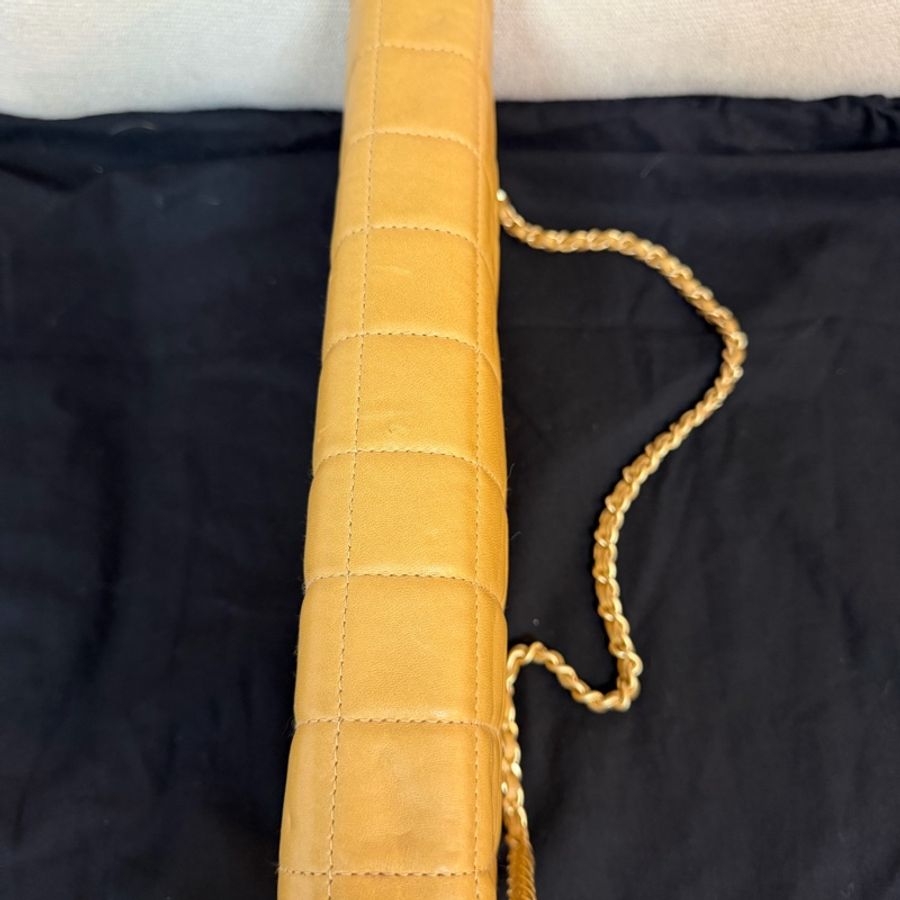 📌 絕版珍藏 | ❤️ Chanel 香奈兒 Vintage 巧克力方格焦糖駝色 East West 鏈條包 ✨26 × 13 × 5 cm-16