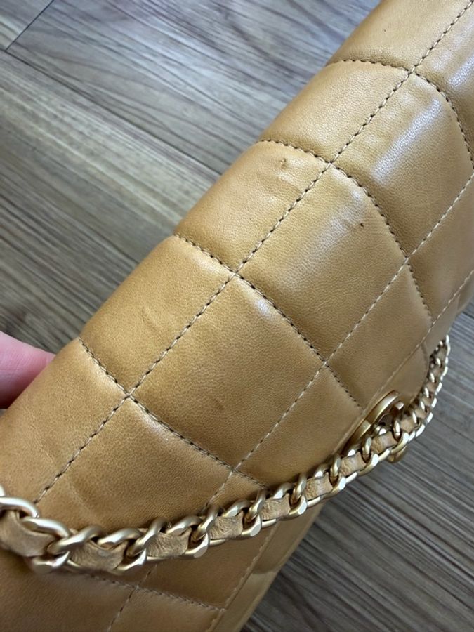 📌 絕版珍藏 | ❤️ Chanel 香奈兒 Vintage 巧克力方格焦糖駝色 East West 鏈條包 ✨26 × 13 × 5 cm-29