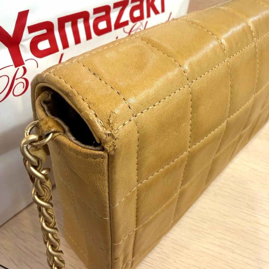 📌 絕版珍藏 | ❤️ Chanel 香奈兒 Vintage 巧克力方格焦糖駝色 East West 鏈條包 ✨26 × 13 × 5 cm-7