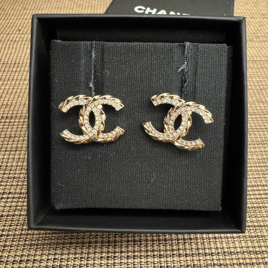 CHANEL 雙C 水鑽耳環-0