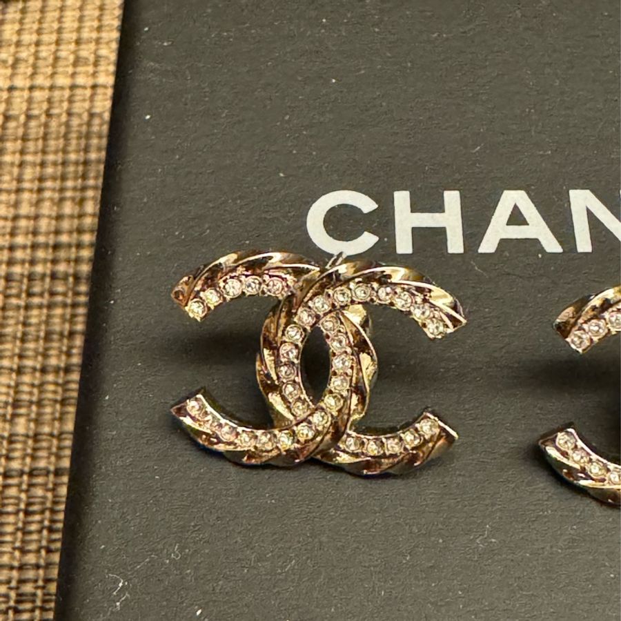 CHANEL 雙C 水鑽耳環-1