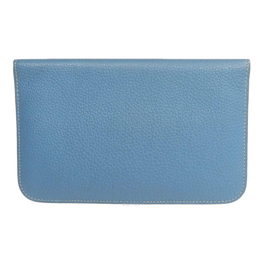 HERMES Togo皮革Dogon GM長錢包Bleu Jean-1