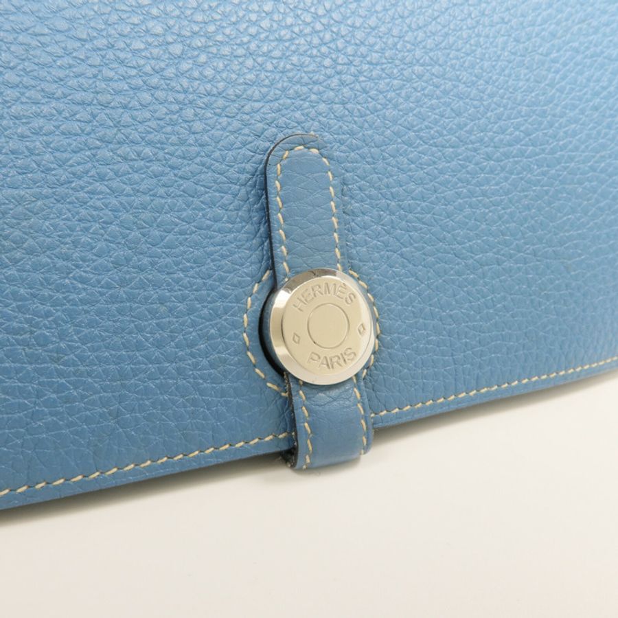 HERMES Togo皮革Dogon GM長錢包Bleu Jean-6
