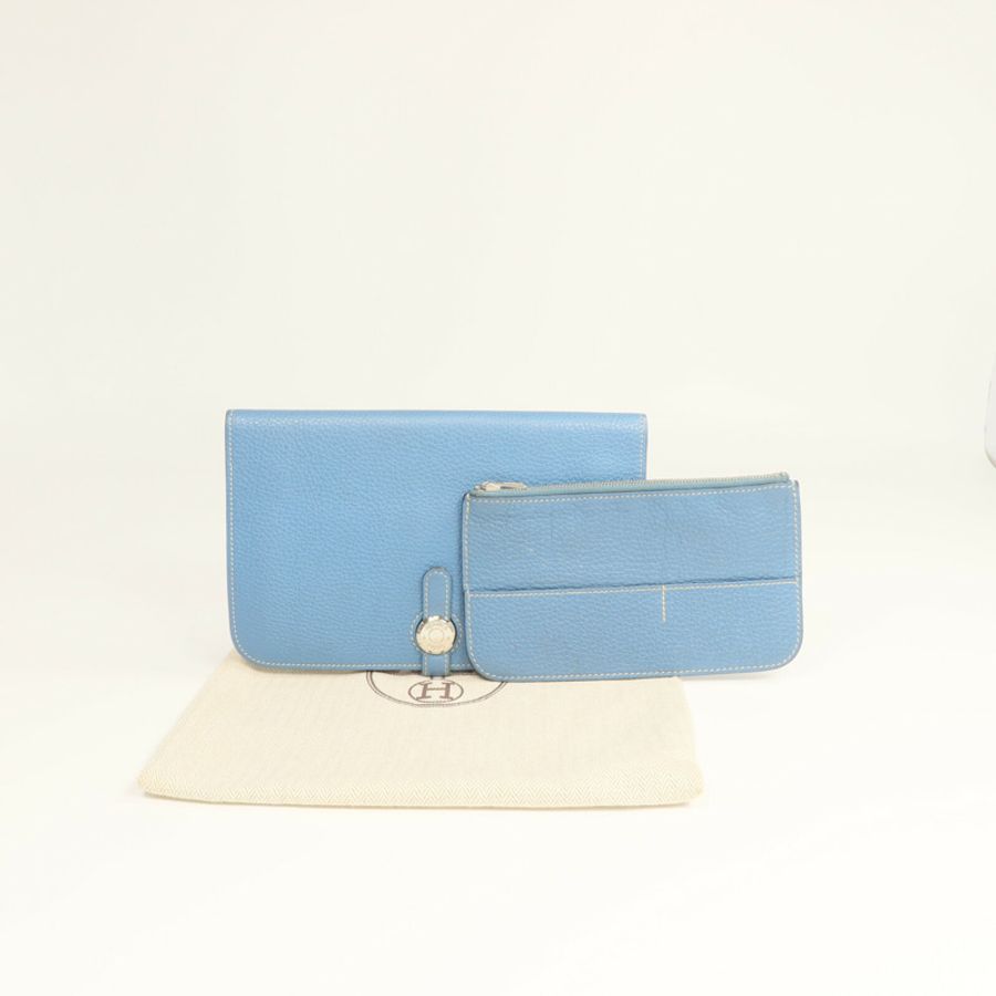 HERMES Togo皮革Dogon GM長錢包Bleu Jean-7