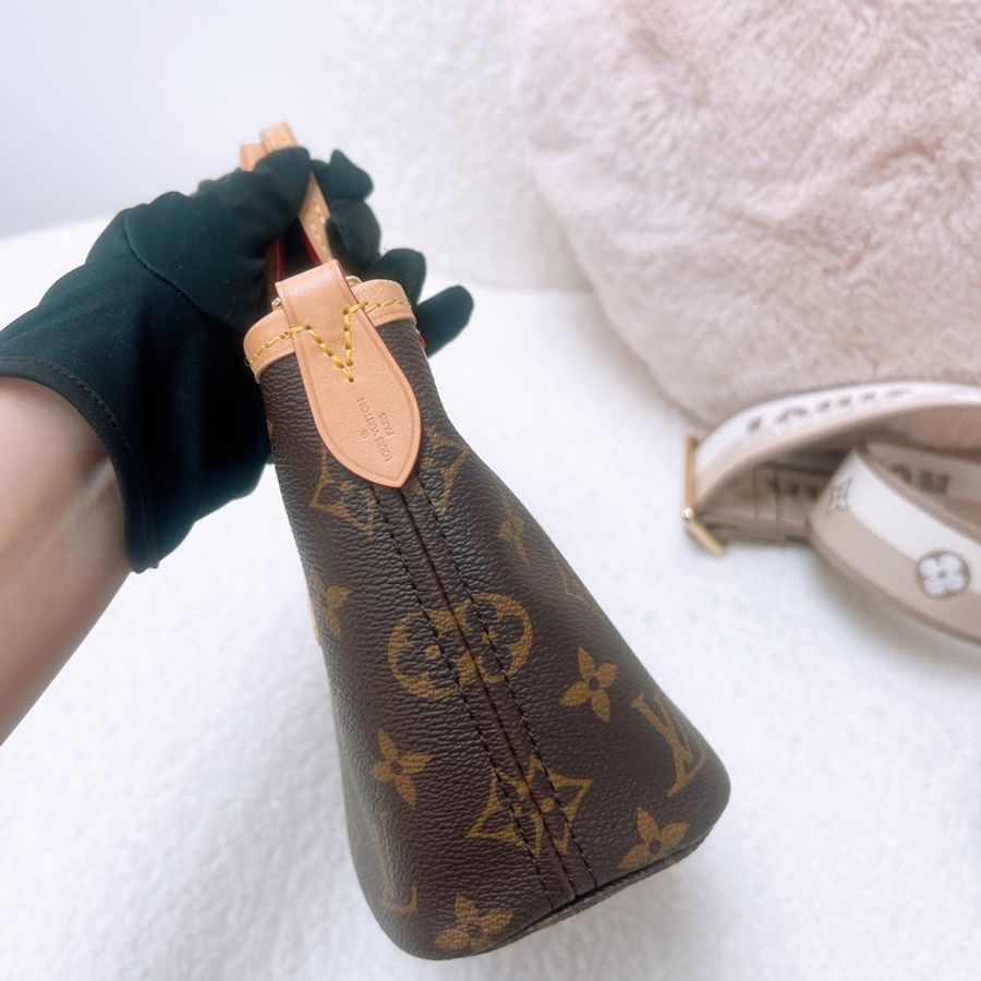 Lv neverfull bb 奶茶肩帶托特包-6
