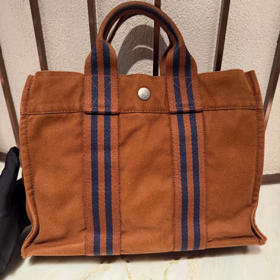 【90新 ✨ 全網最低價!】 中古Hermes愛馬仕帆布手提包 棕色經典款-5