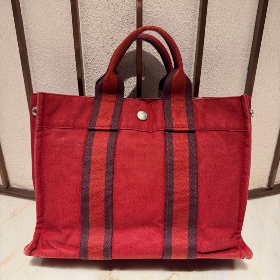 【90新 ✨ 全網最低價!】 中古Hermes愛馬仕帆布手提包 紅色 經典款-2