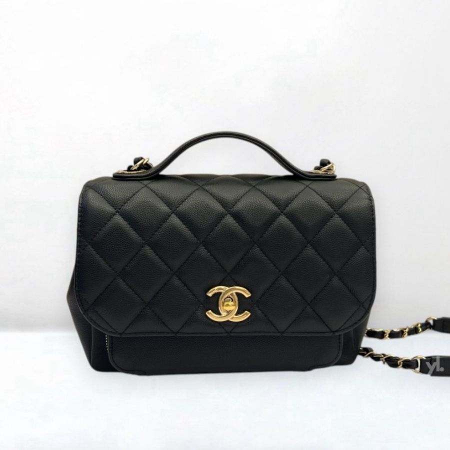S5415-CHANEL 黑荔枝皮金釦郵差包A93607-1