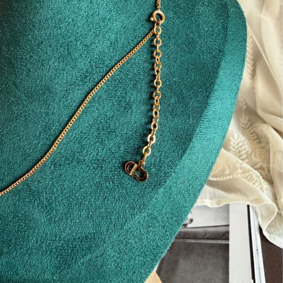 迪奧 項鏈 頸鏈 吊墜 金色 水鑽 中古款 項鏈 延長鏈 標誌性 金色CD交扣 dior necklace 水滴型 閃亮水鑽-10