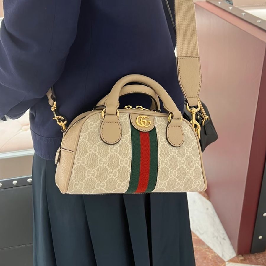 Gucci古馳新款Ophidia迷你波士頓保齡球包燕麥色🍘🍘-4
