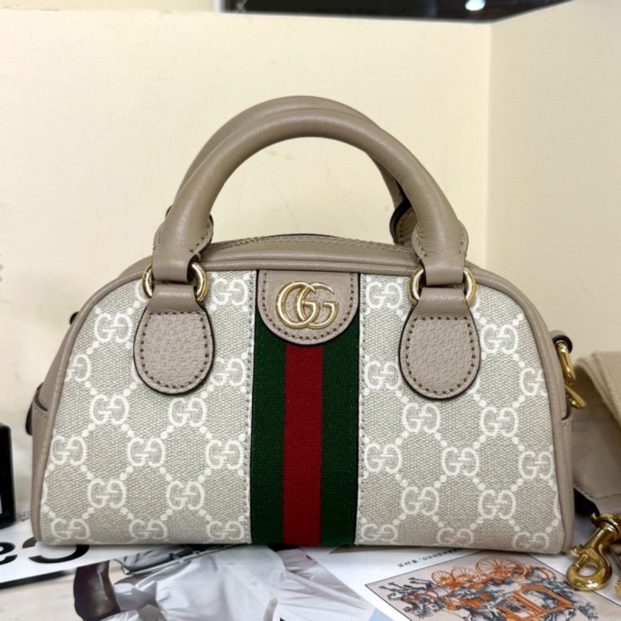 Gucci古馳新款Ophidia迷你波士頓保齡球包燕麥色🍘🍘-11