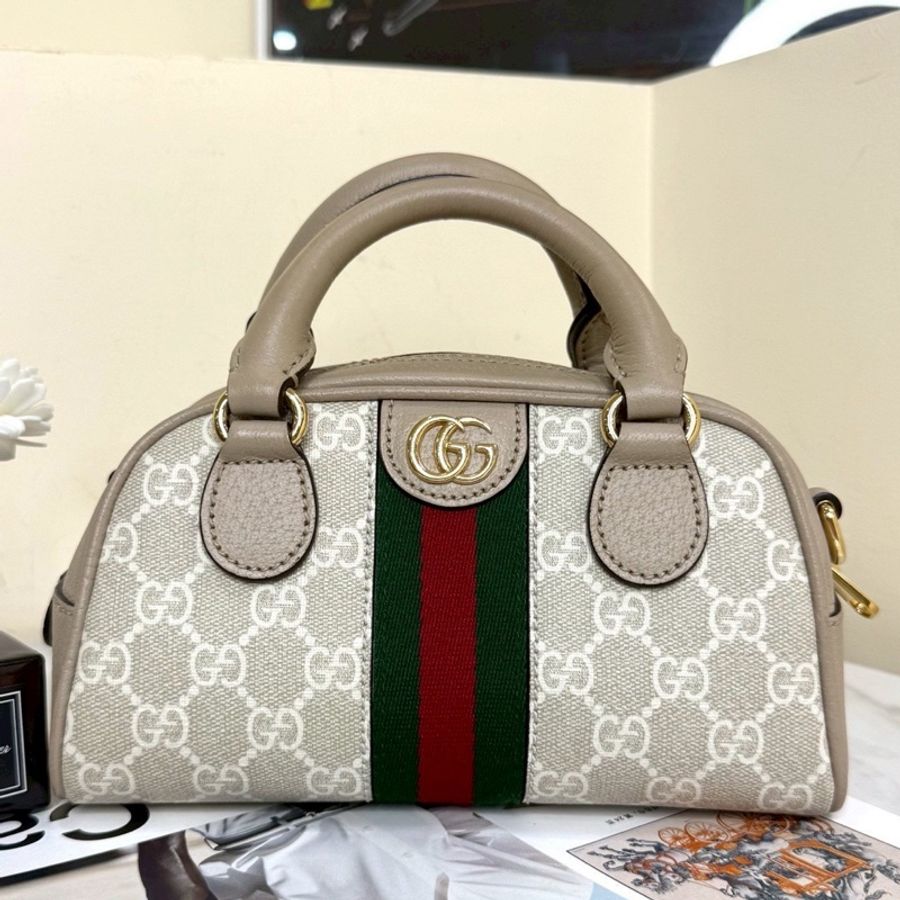 Gucci古馳新款Ophidia迷你波士頓保齡球包燕麥色🍘🍘-12