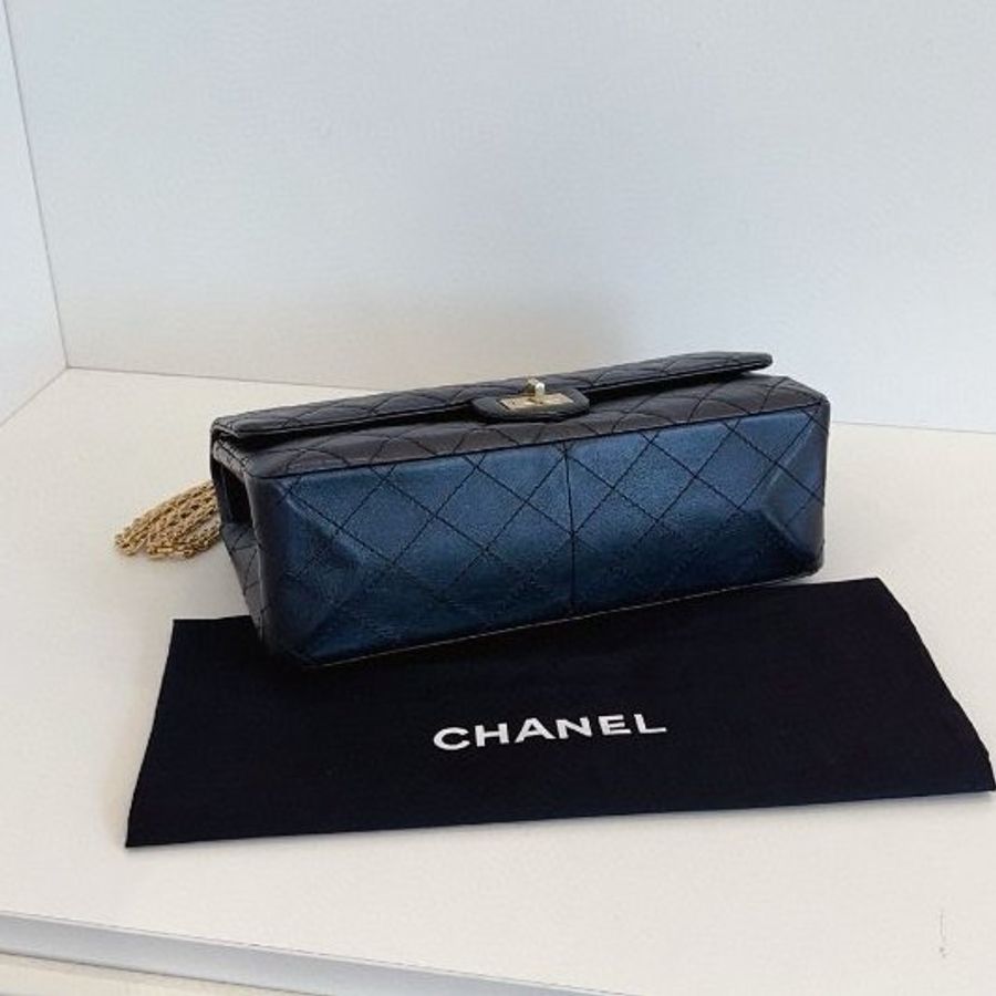 香奈兒/Chanel黑金油蠟皮2.55 中號鏈條包-7
