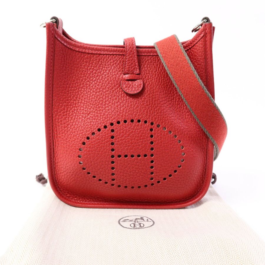 HERMES Clemence皮革Evelyne TPM肩背袋Rouge Vif-9