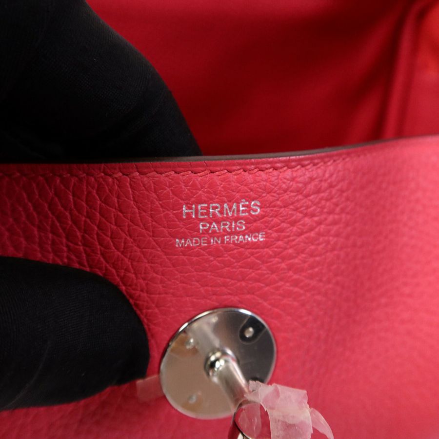 HERMES Clemence皮革Lindy 30肩背袋Rose Extreme-5