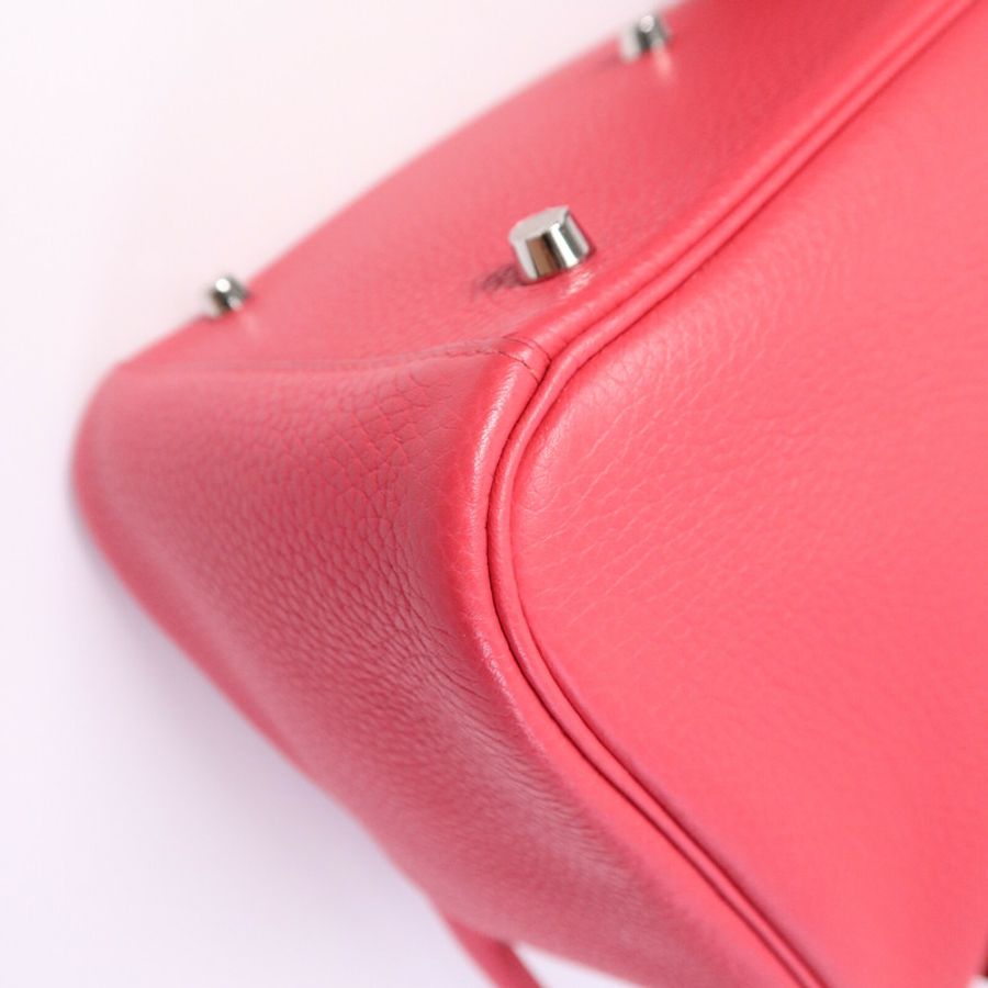 HERMES Clemence皮革Lindy 30肩背袋Rose Extreme-13