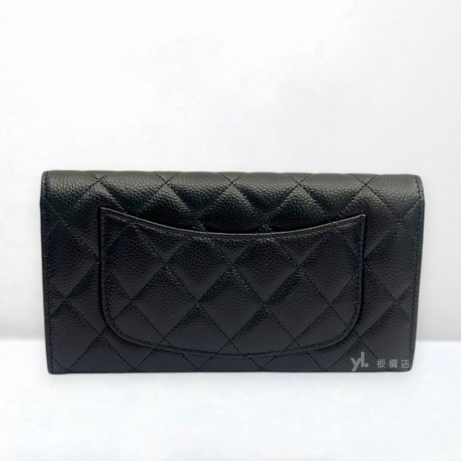 S5422-Chanel 黑荔枝牛皮金扣下蓋長夾AP0241-4