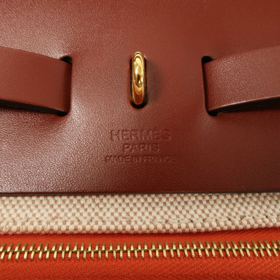 HERMES 帆布Herbag PM手挽肩背兩用袋Orange Mecano/Rough H-5